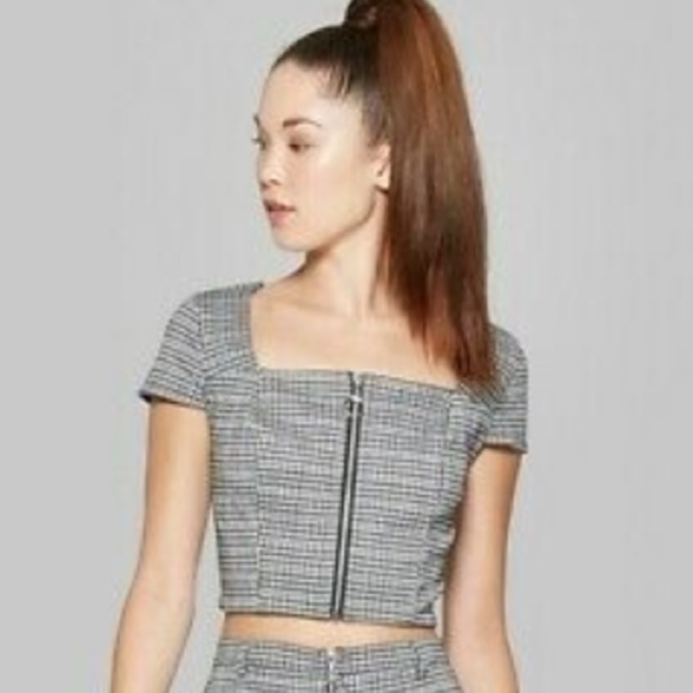 NEW Wild Fable Plaid Knit Crop Top- Black / White